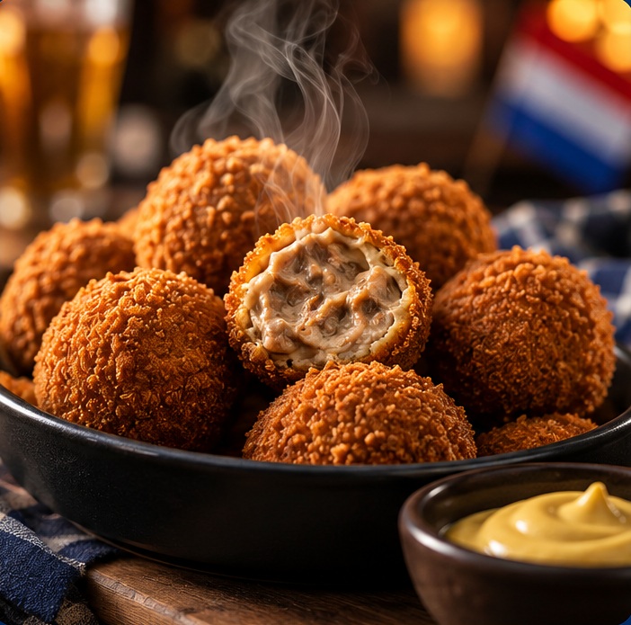 Dutch bitterballen served with mustard